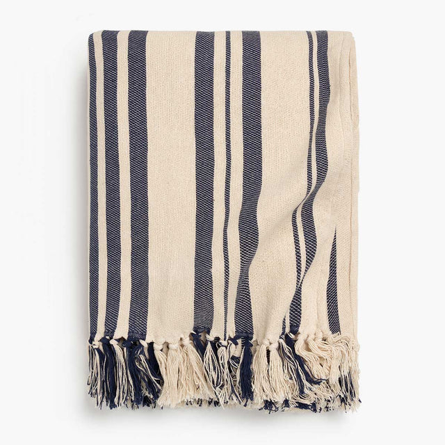 JUAREZ DARK BLUE/CRUDE STRIPED BEDSPREAD LARGE